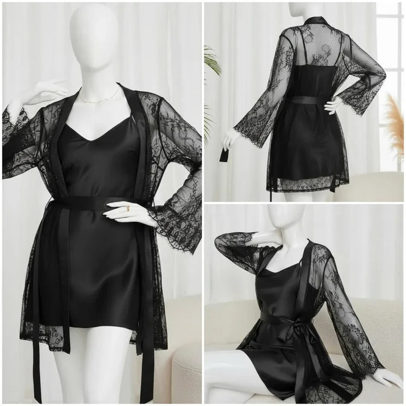 Luxury Satin & Lace 2-Piece Nightwear Set for Women